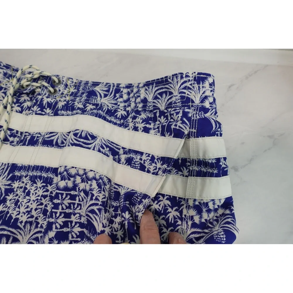 Tommy Bahama Swim Trunks Mens L Blue Palm Print Mesh Lined Drawstring Waist